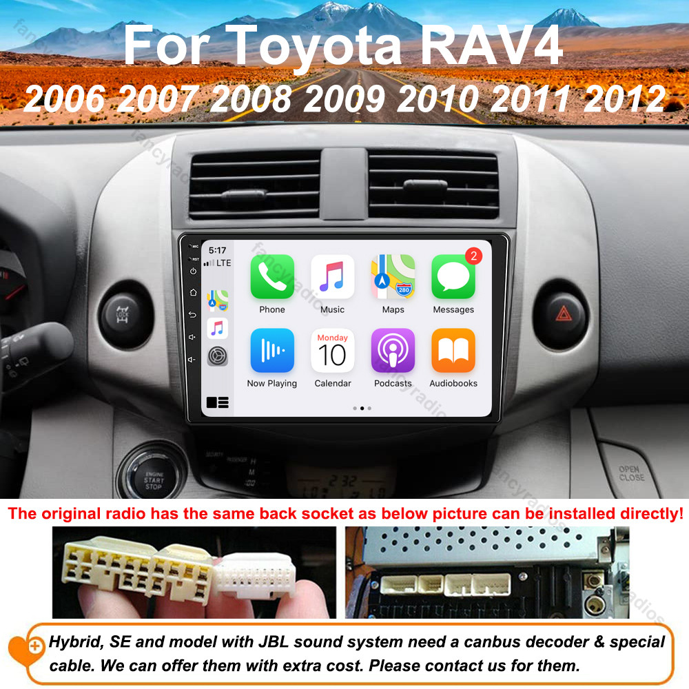 4+64GB Carplay For Toyota RAV4 2007-2012 Car Stereo Radio Android 15 GPS +Camera
