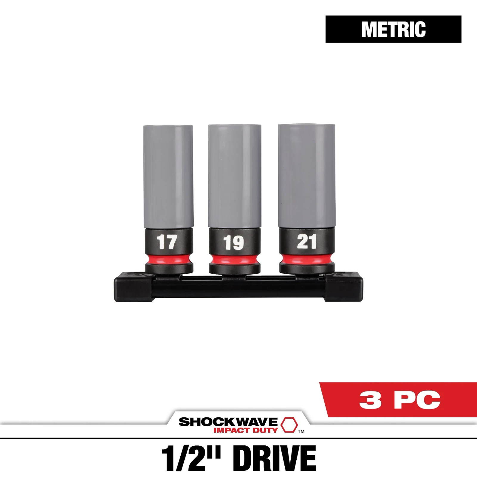Milwaukee 49-66-7830 Impact Duty 1/2 Dr Metric 3PC Lug Nut Wheel Socket Set