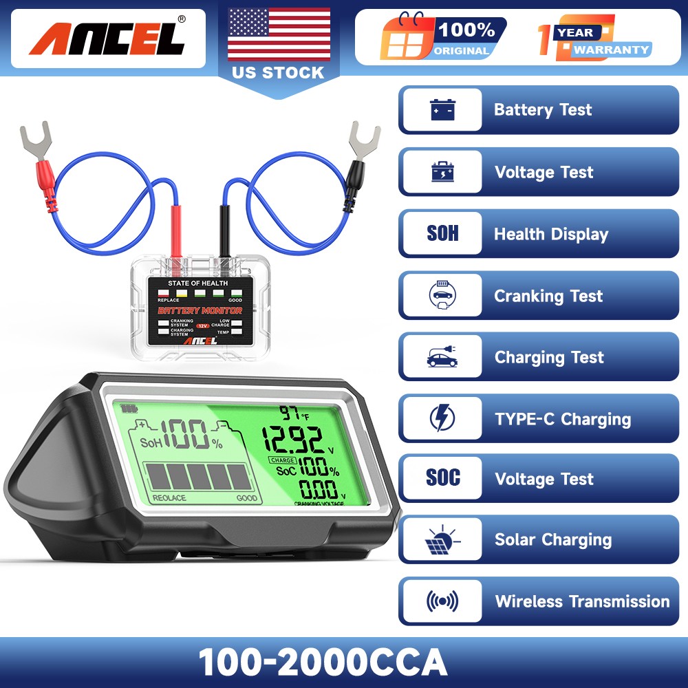 12V Car Battery Tester Monitor Meter Temperature Voltage Cranking Charging Test