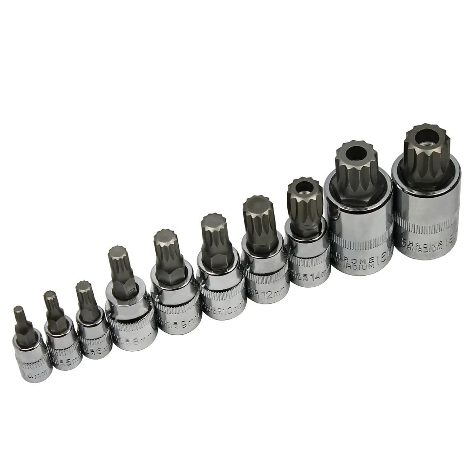 10pc XZN Triple Square 12 Point Spline Bit socket Set 4MM – 18MM