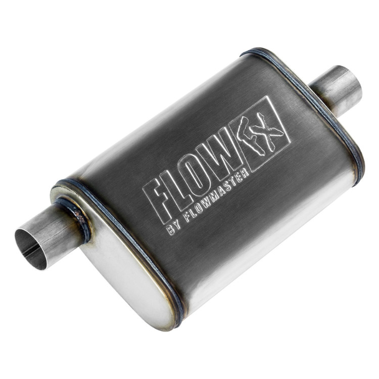 Flowmaster FlowFX 71225 2.25″ Offset Center Muffler 409 Stainless Moderate Sound