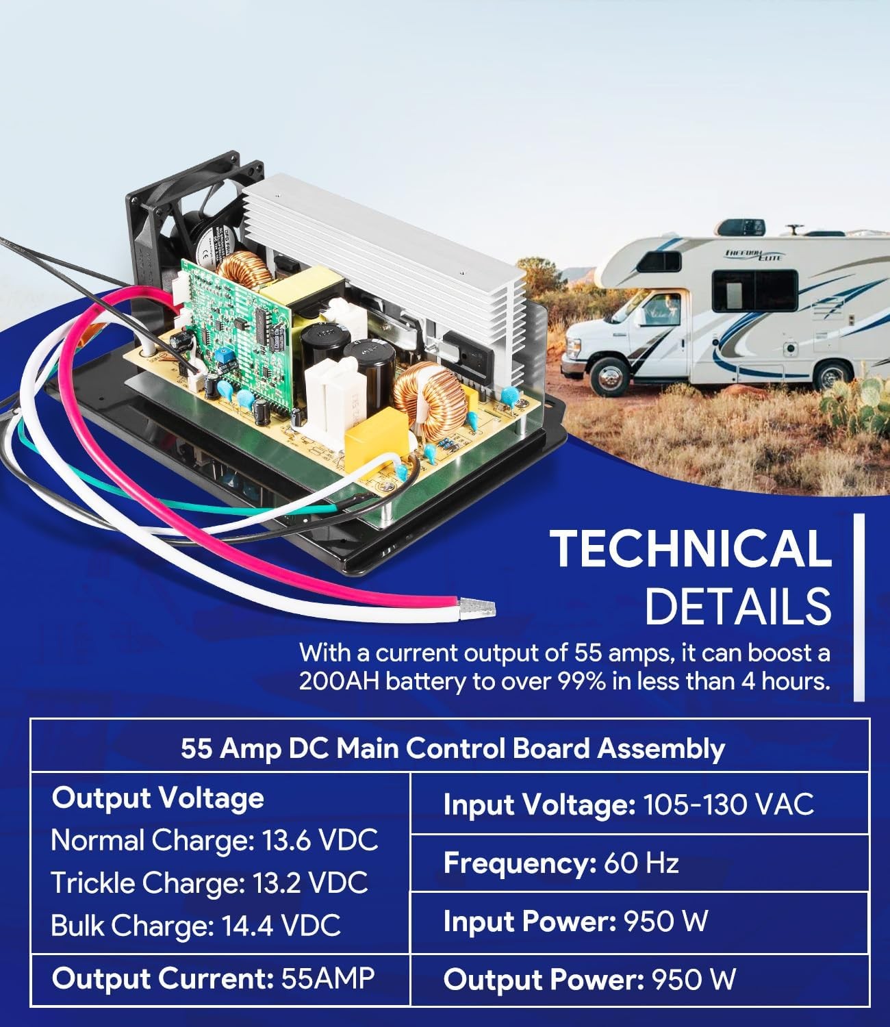 For WFCO WF-8955-AD-MBA Converter Lower Main Board Assembly 55A, 105-130VAC 950W