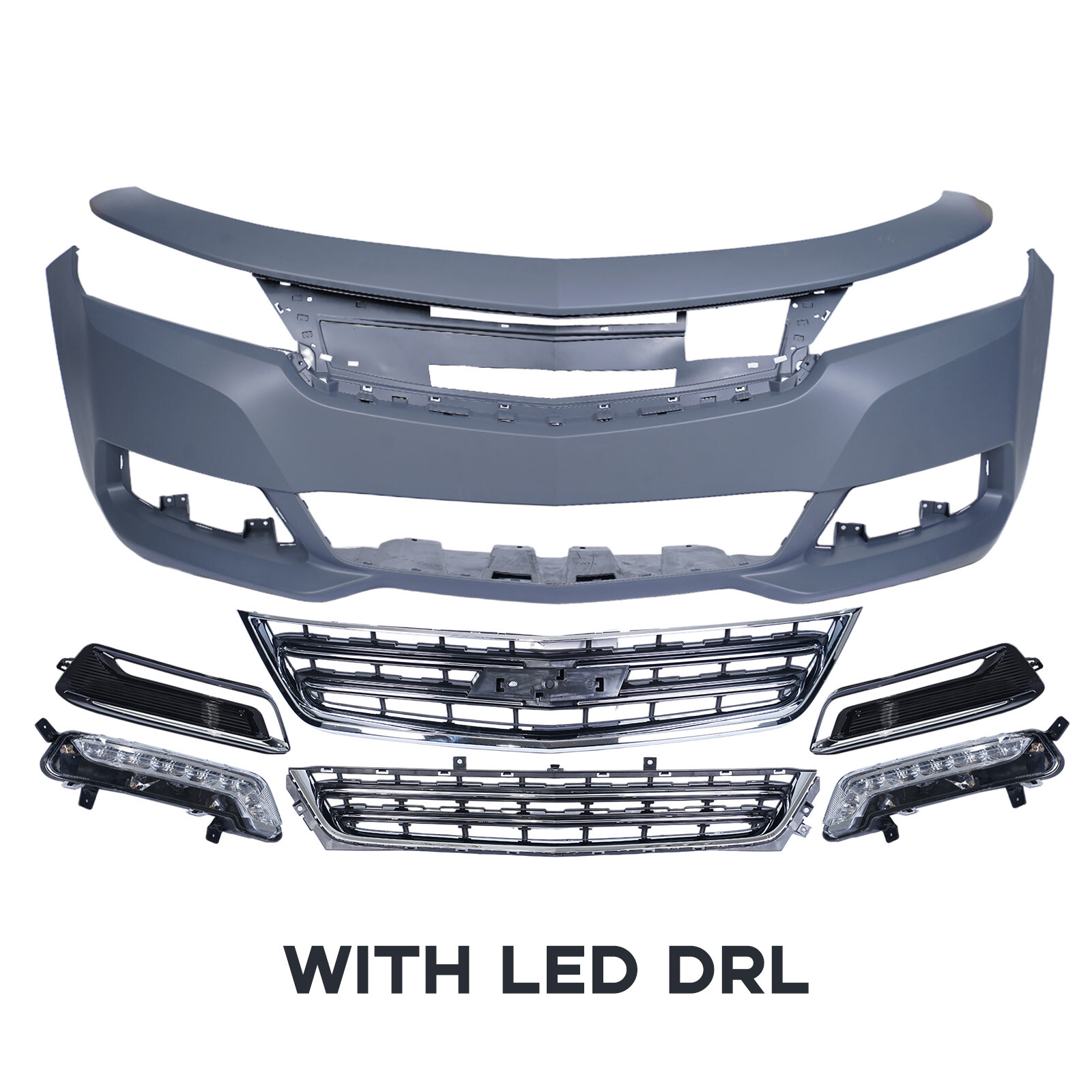 For 2014-2020 Chevy Impala Front Bumper Cover Grille Assembly kit with LED DRL