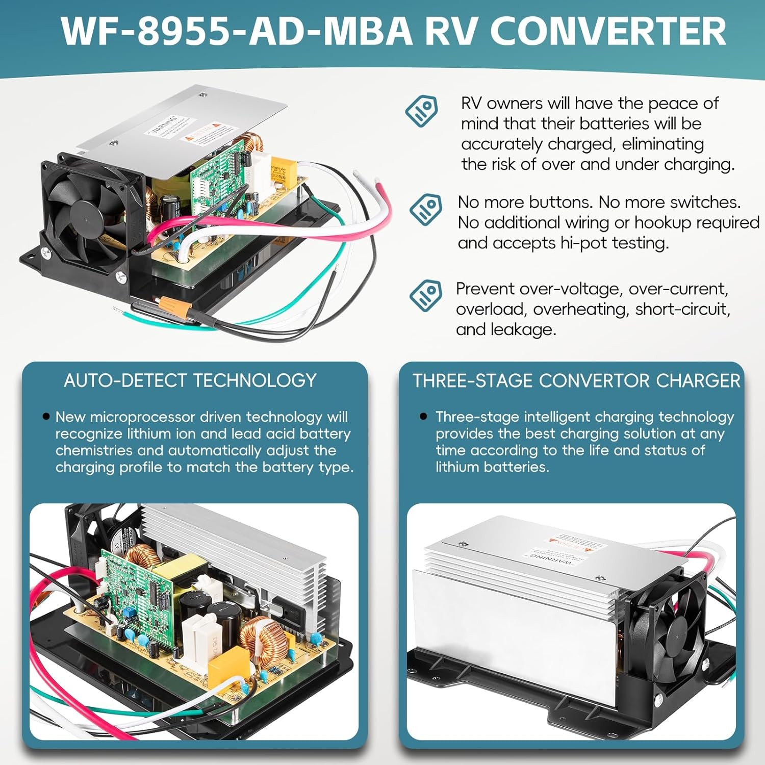 For WFCO WF-8955-AD-MBA Converter Lower Main Board Assembly 55A, 105-130VAC 950W