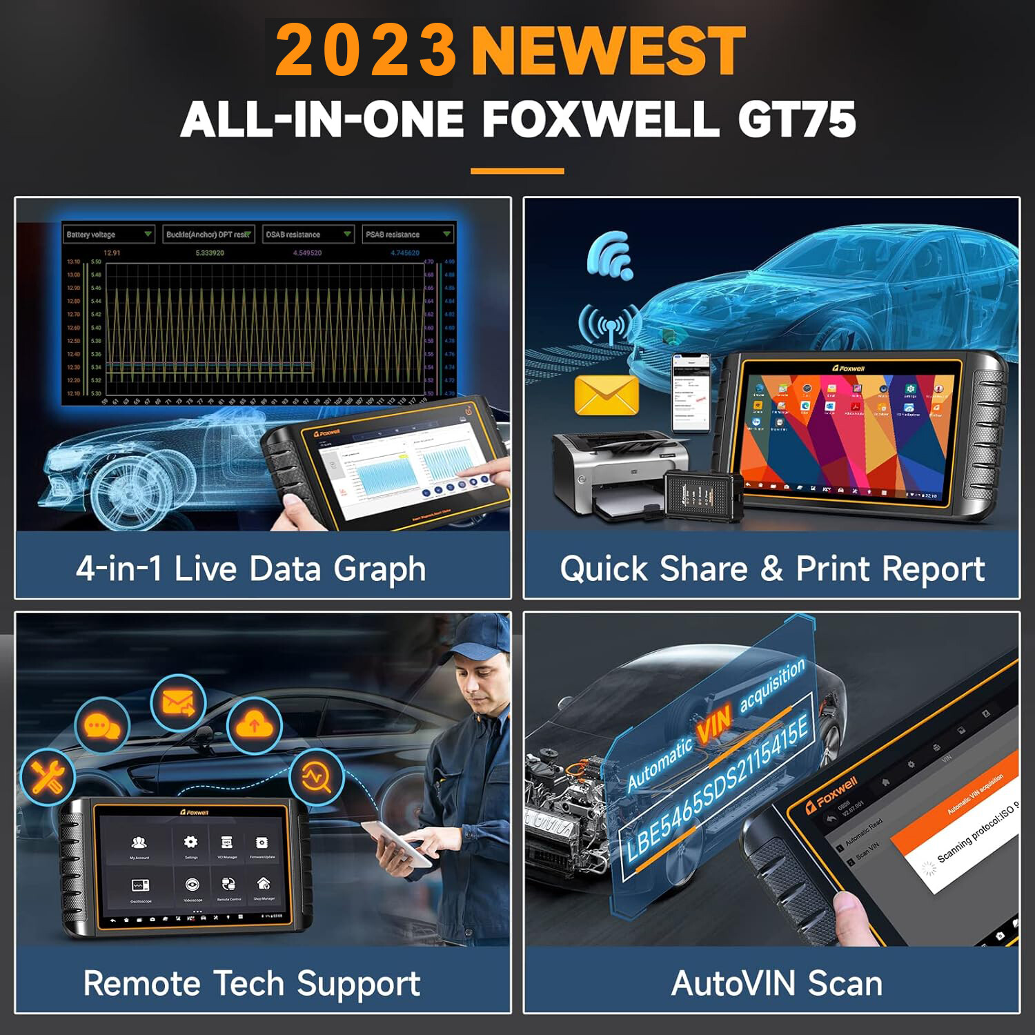 FOXWELL GT75 PRO AUTO VIN ECU Coding ALL System Car Diagnostic Scan Pad Tool Kit