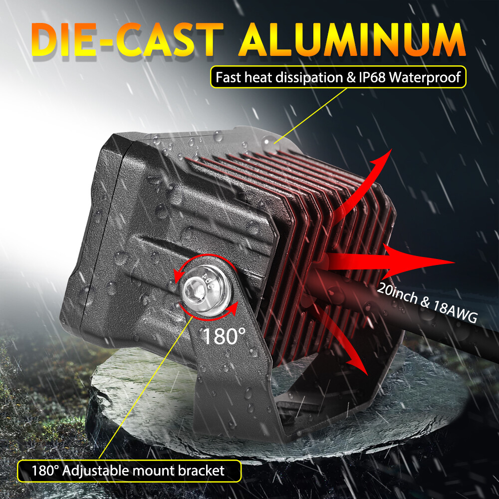 2Pcs 3inch Cube LED Work Lights Auxiliary Lights Flood Wide Cornering Truck 4WD