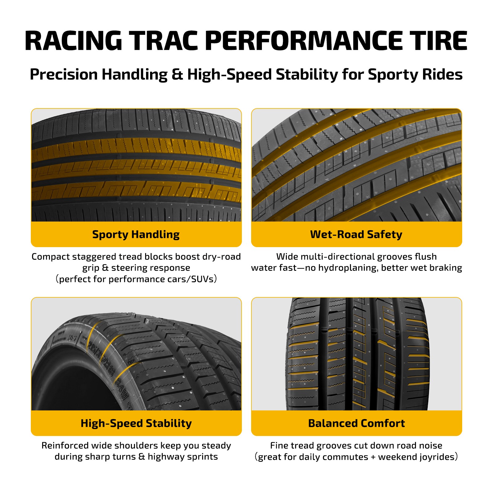 RACING High Performance 245/45ZR19 102W Tires for SUVs 7.4mm 420AA Set of 2