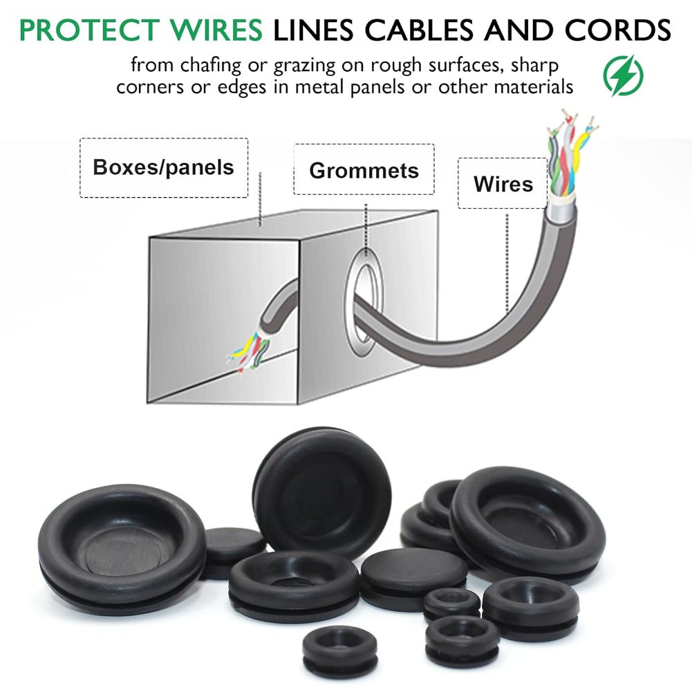 170Pcs 7 Sizes Rubber Grommet Kit Electrical Wire Gasket Solid Hole Plugs Repair