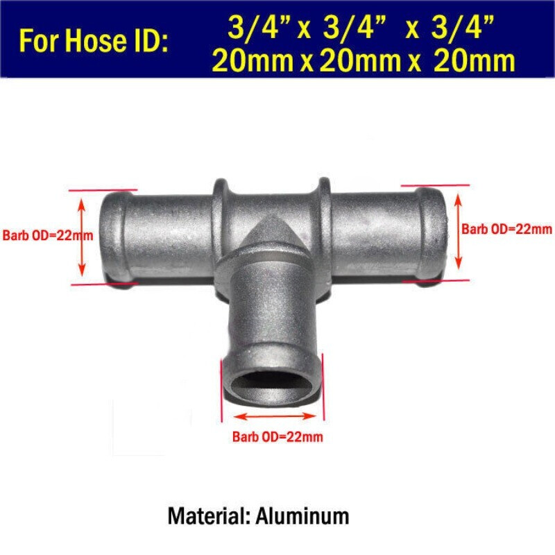Tee T Coolant Heater 3/4″ in 19mm Aluminum Water Hose Fitting Connector Adapter