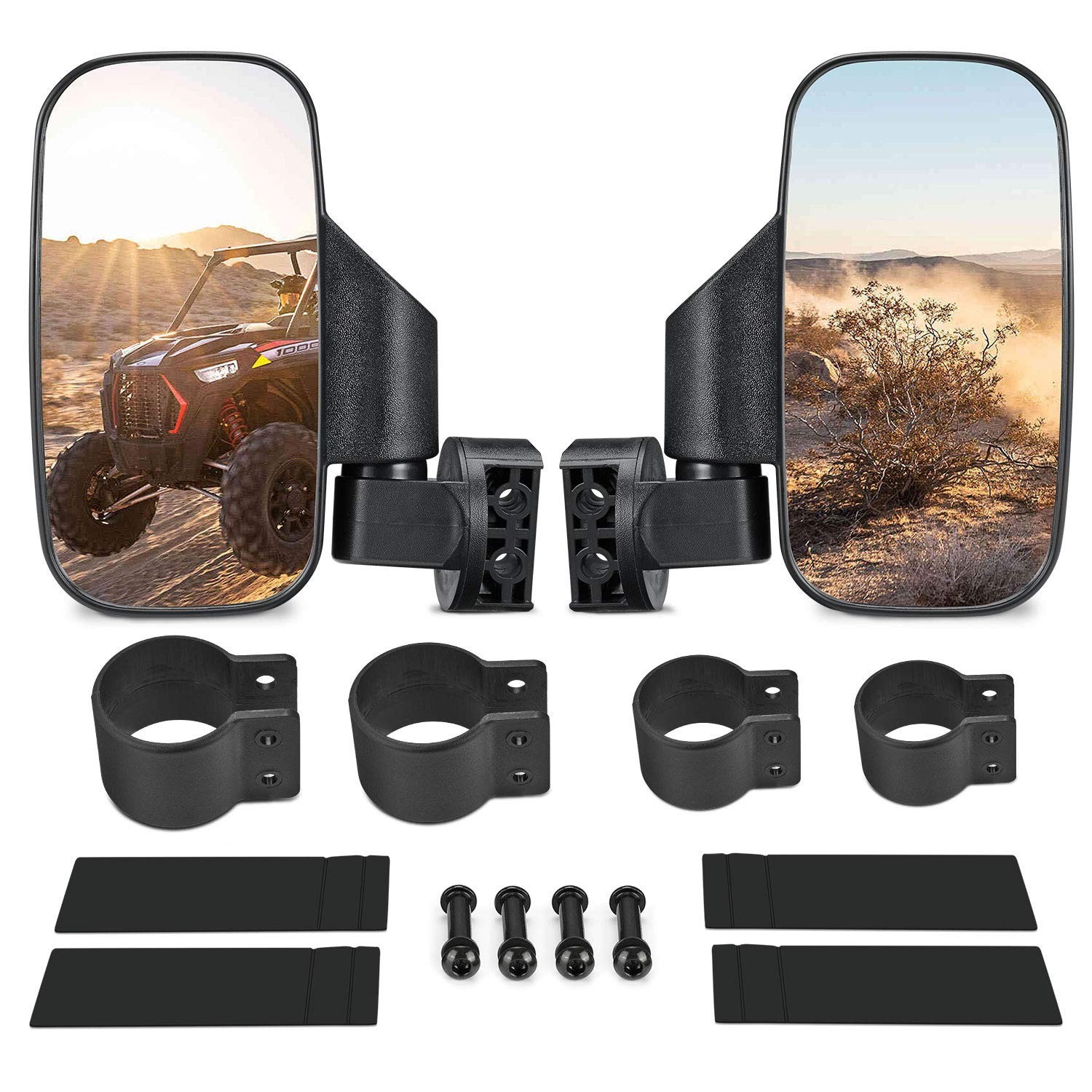 360° Adjustable UTV Side Mirrors for 1.6″-2″ Roll Bar – Shatter-Proof, Fits Most