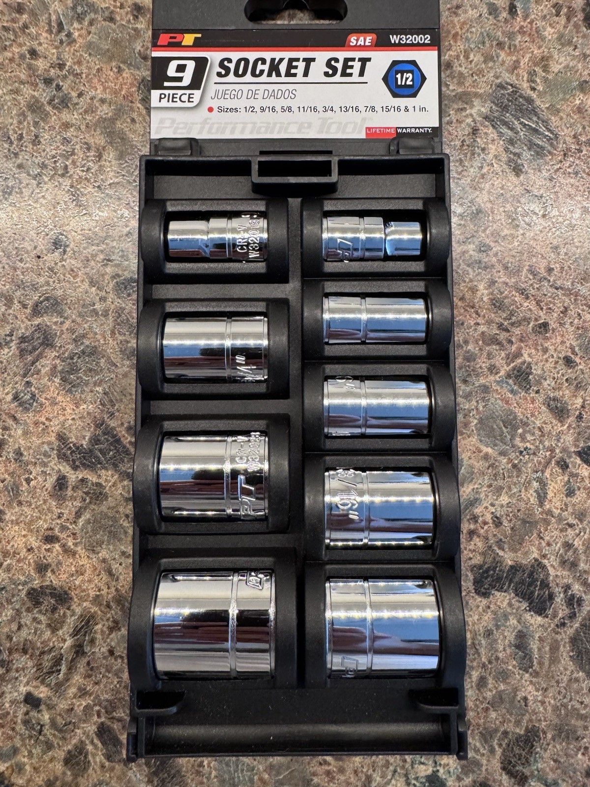 Performance Tool W32002 9 Pc SAE 1/2” Drive Socket Set NEW Factory Sealed