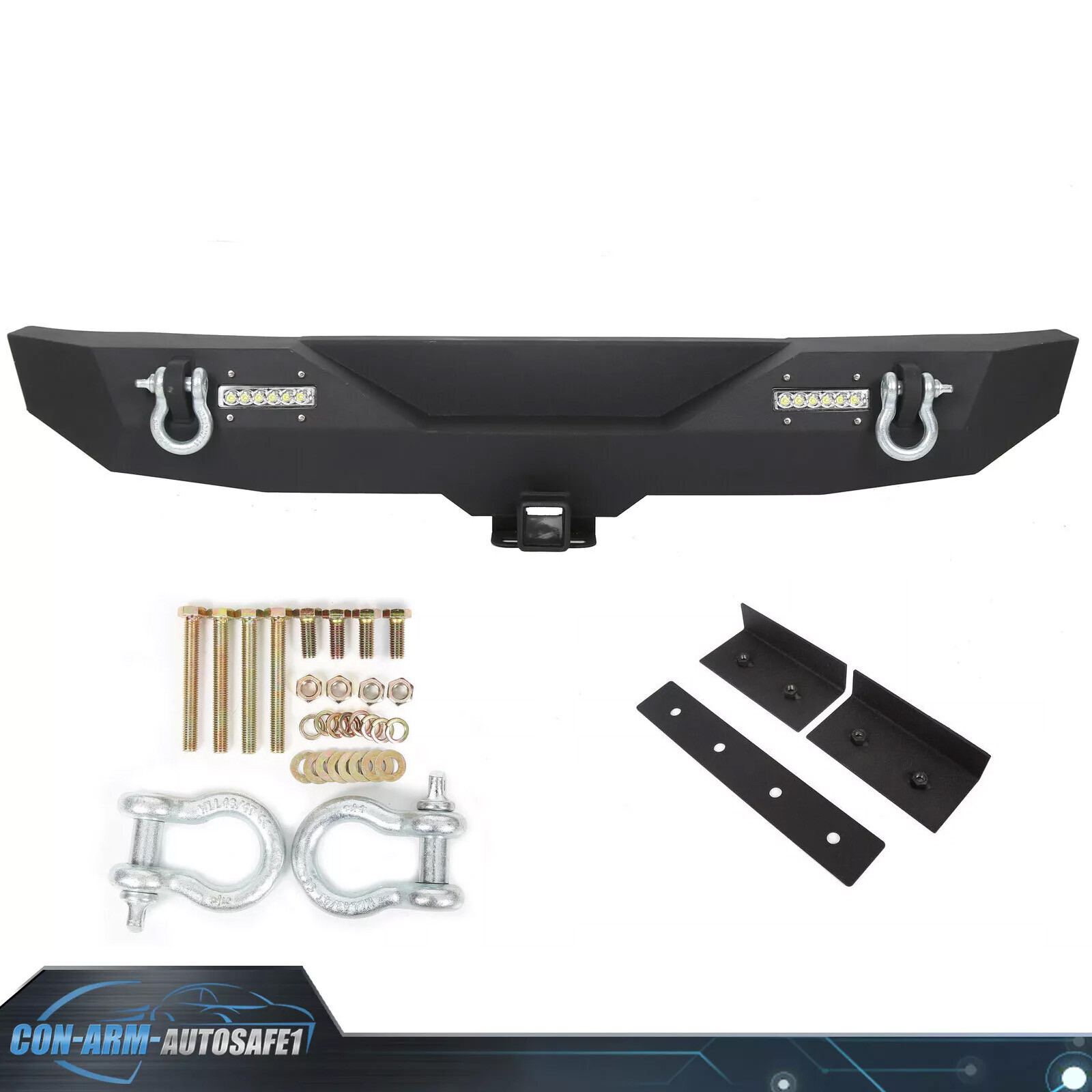 Rear Bumper w/ D Ring 2″ Receiver LED light Black For 2007-2018 Jeep Wrangler JK
