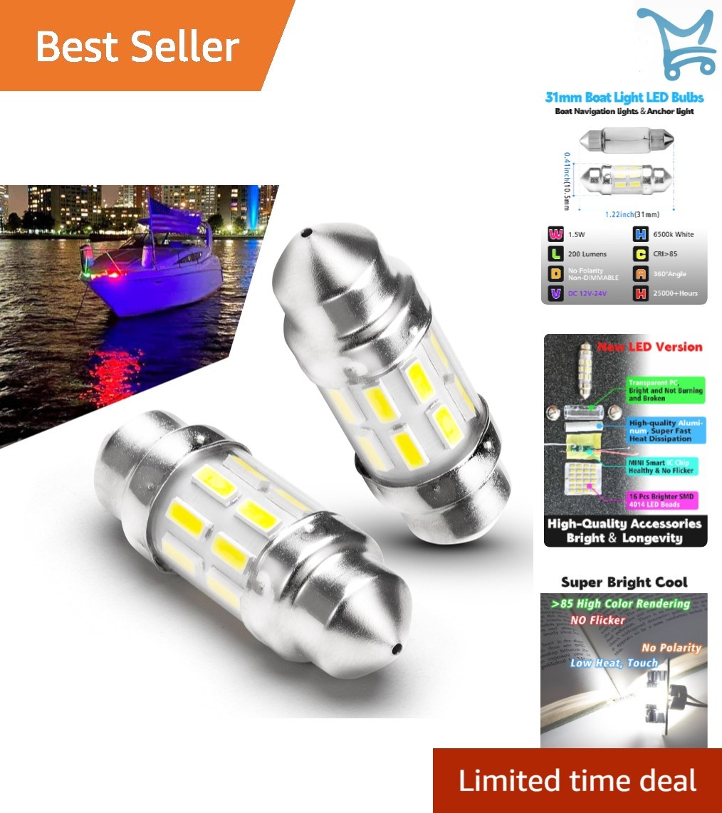Marine LED Festoon Bulb 31mm 1.5W 200LM White Waterproof Navigation Boat Light
