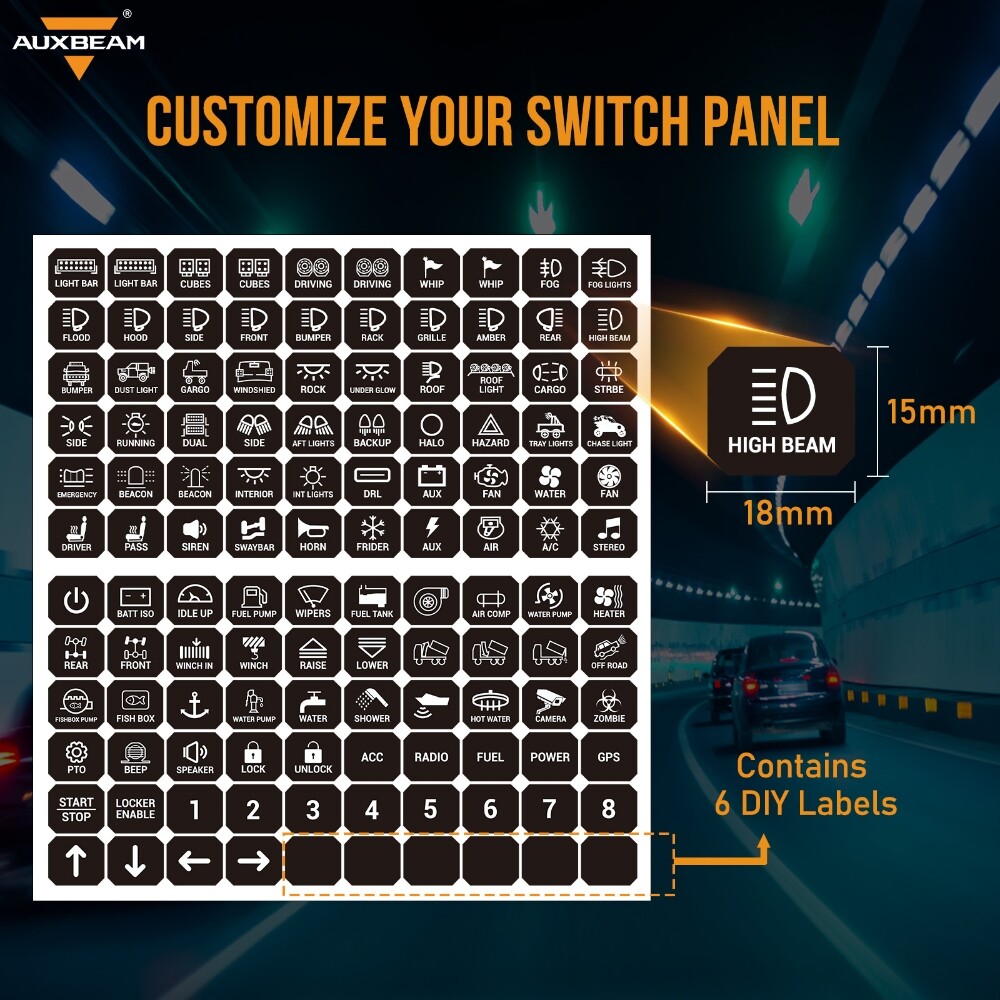 160pcs Labels For Auxbeam 6/8 Switch Panel BA80,GA80,BB80,GB80,BC60,GC60,AR-800
