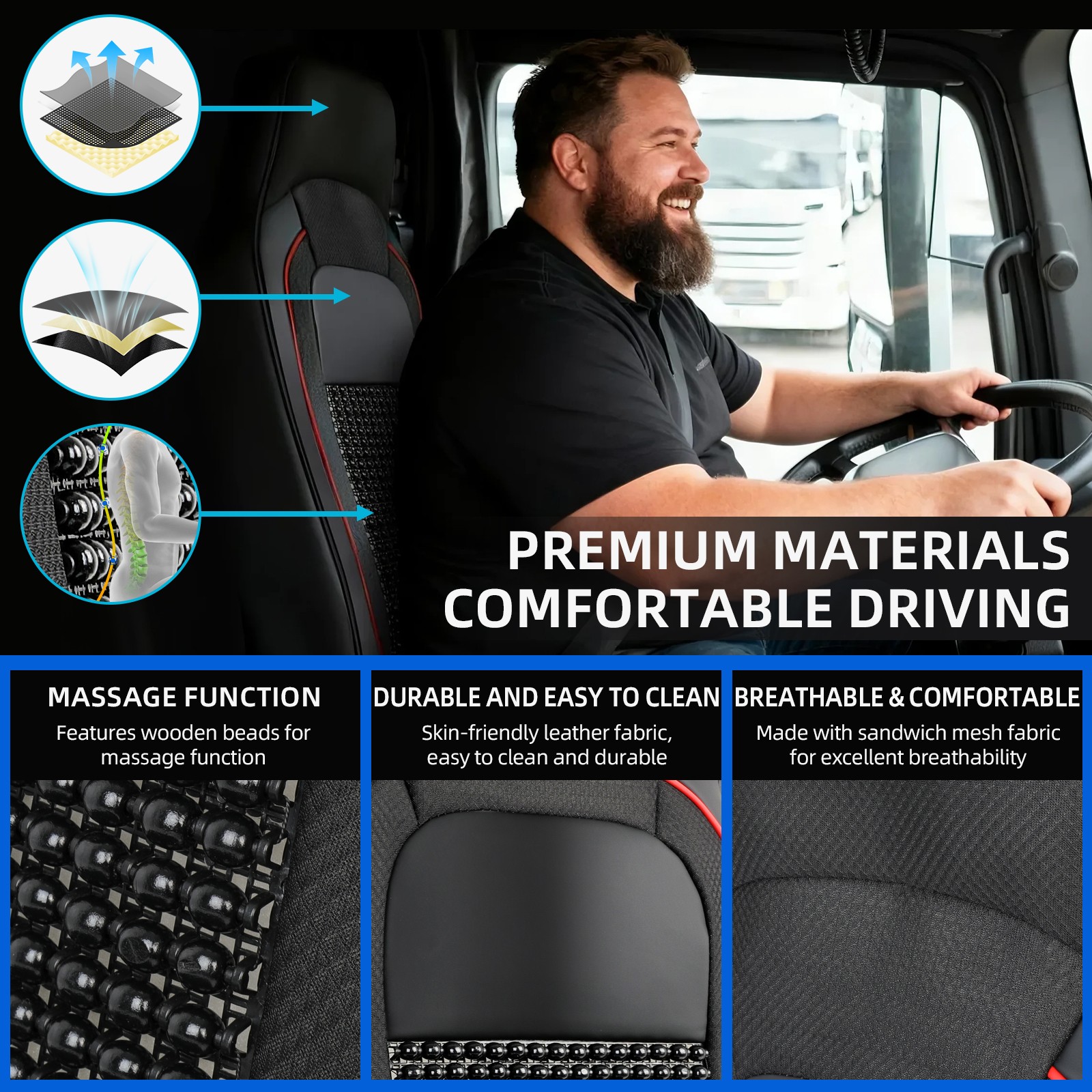 For Volvo VNL760 VNL860 VNL670 1PC Wooden Beaded Seat Cover Massage Cool Cushion