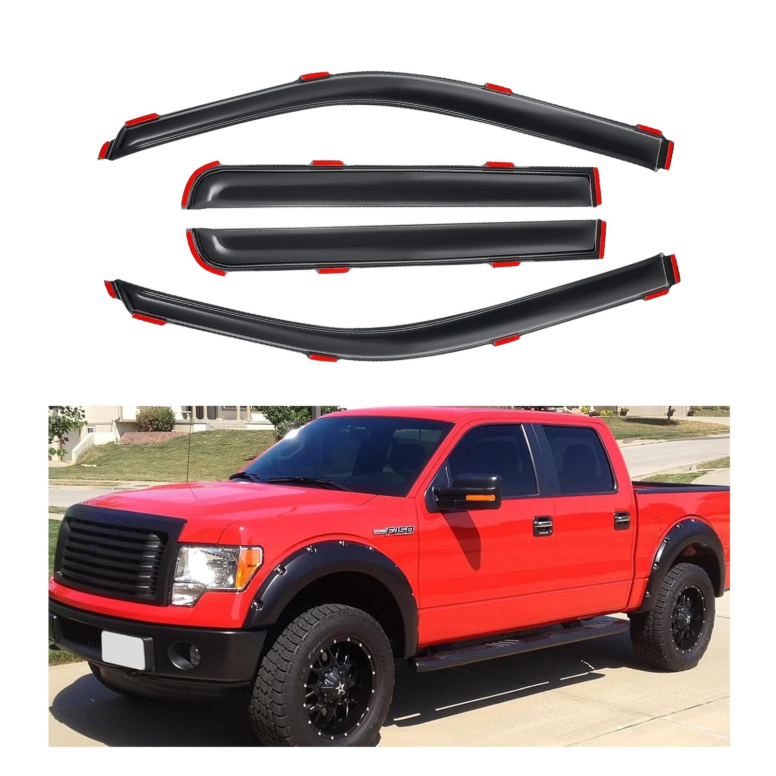 For 2009-2014 Ford F150 Supercrew Cab In-Channel Window Visors Wind Deflectors§