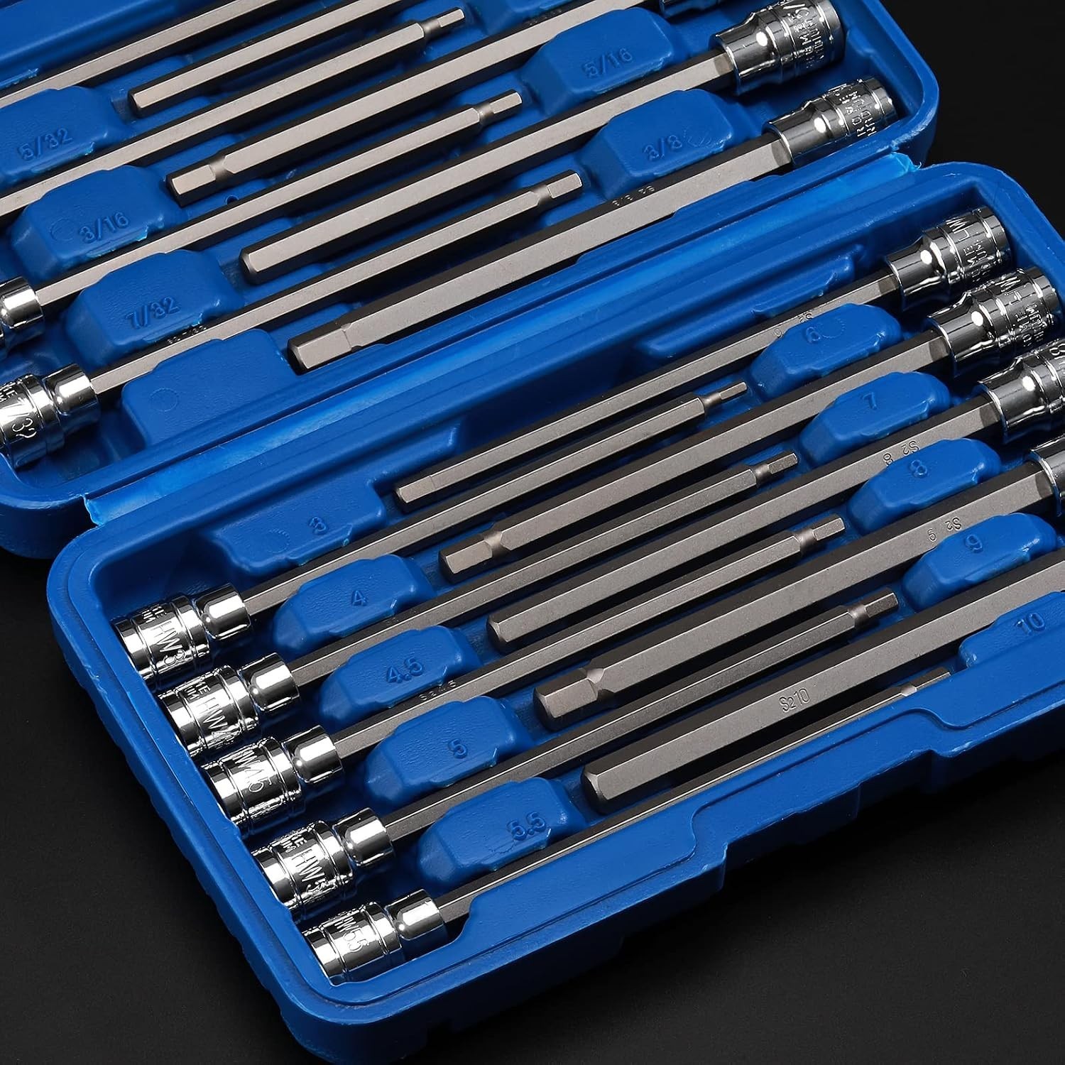 3/8″Drive Extra Long Ball-End Hex Bit Socket Set, 18 Piece Allen Socket Set, Met