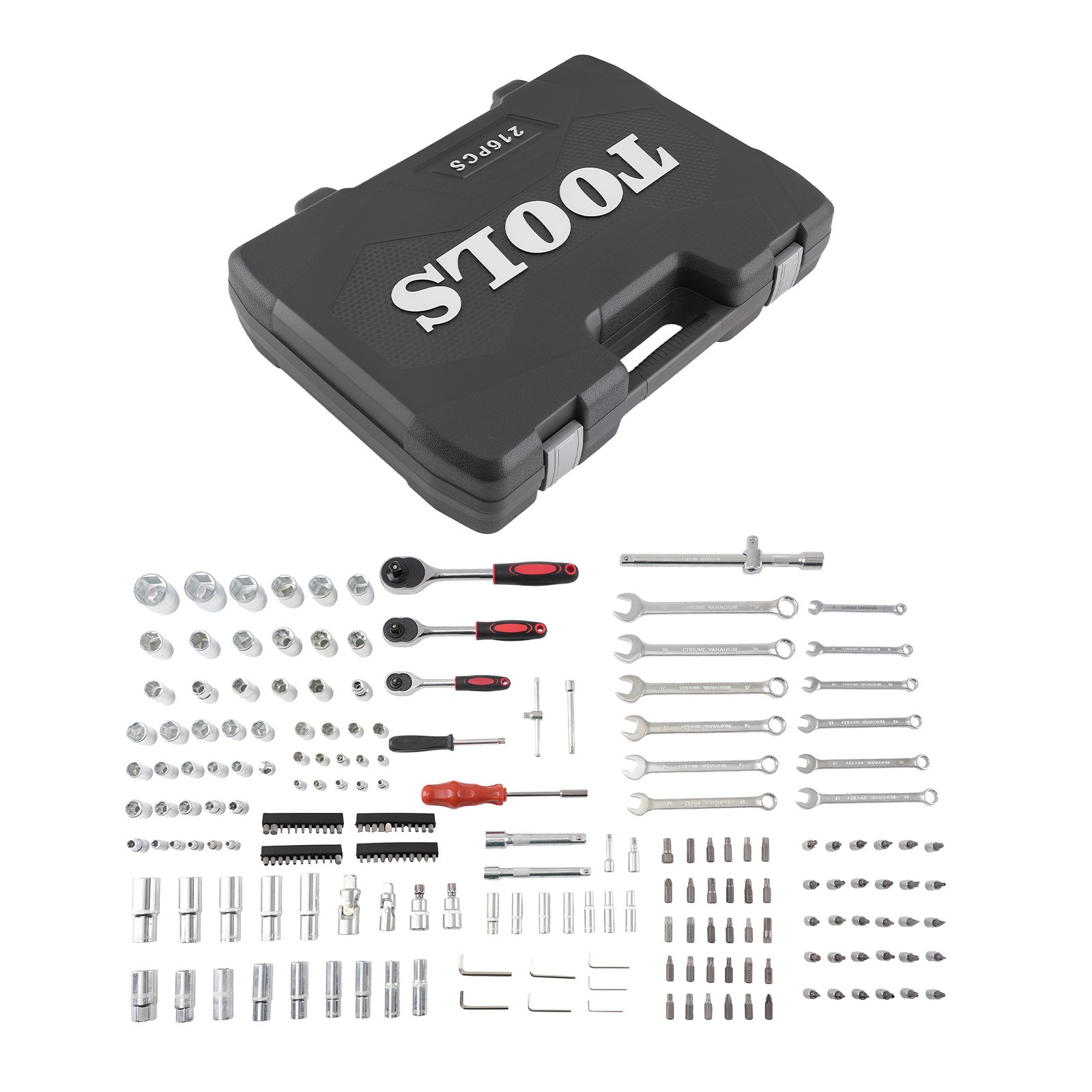216PCS Ratchet Socket Wrench Tool Set 1/4 3/8 1/2 DR Kit w/Storage