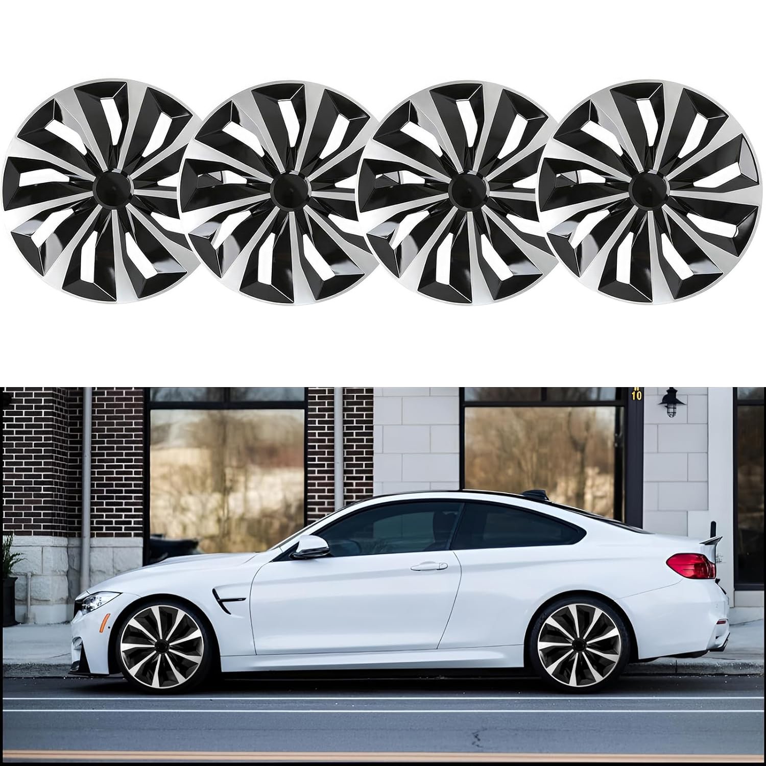 4Pcs 15″Inch Wheel Cover Snap On Full Hub Caps For R15 Tire & Steel Rim Black