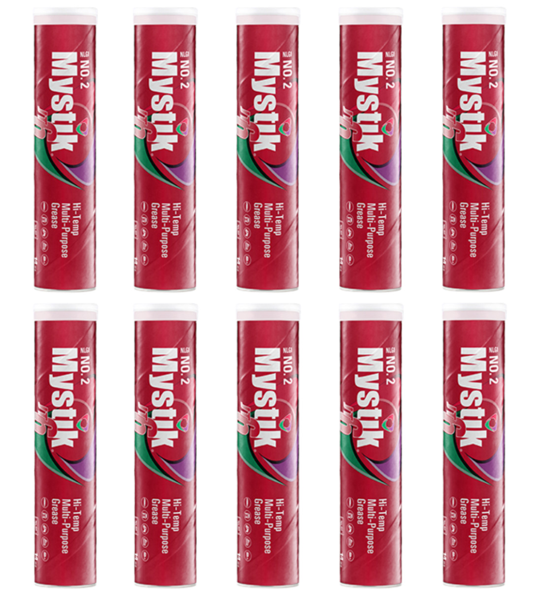 10 Pack Mystik JT-6 Hi-Temp #2 Grease; NLGI GC-LB Red No.2; (10) 14oz tubes