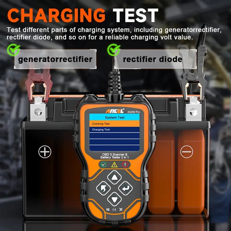 ANCEL AS200 Pro 6V 12V Battery Charging Cranking Tester OBD2 Engine Scan Tool