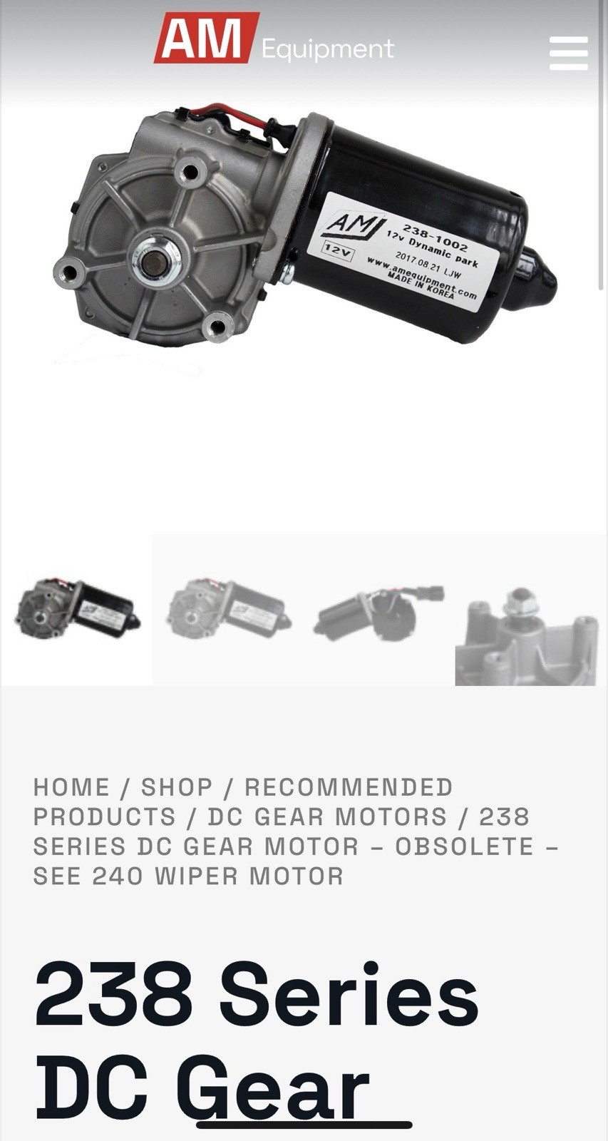 AM Equipment Wiper Motor (12V or 24V)-Industrial Heavy Duty-Tractor, Bus, Auto