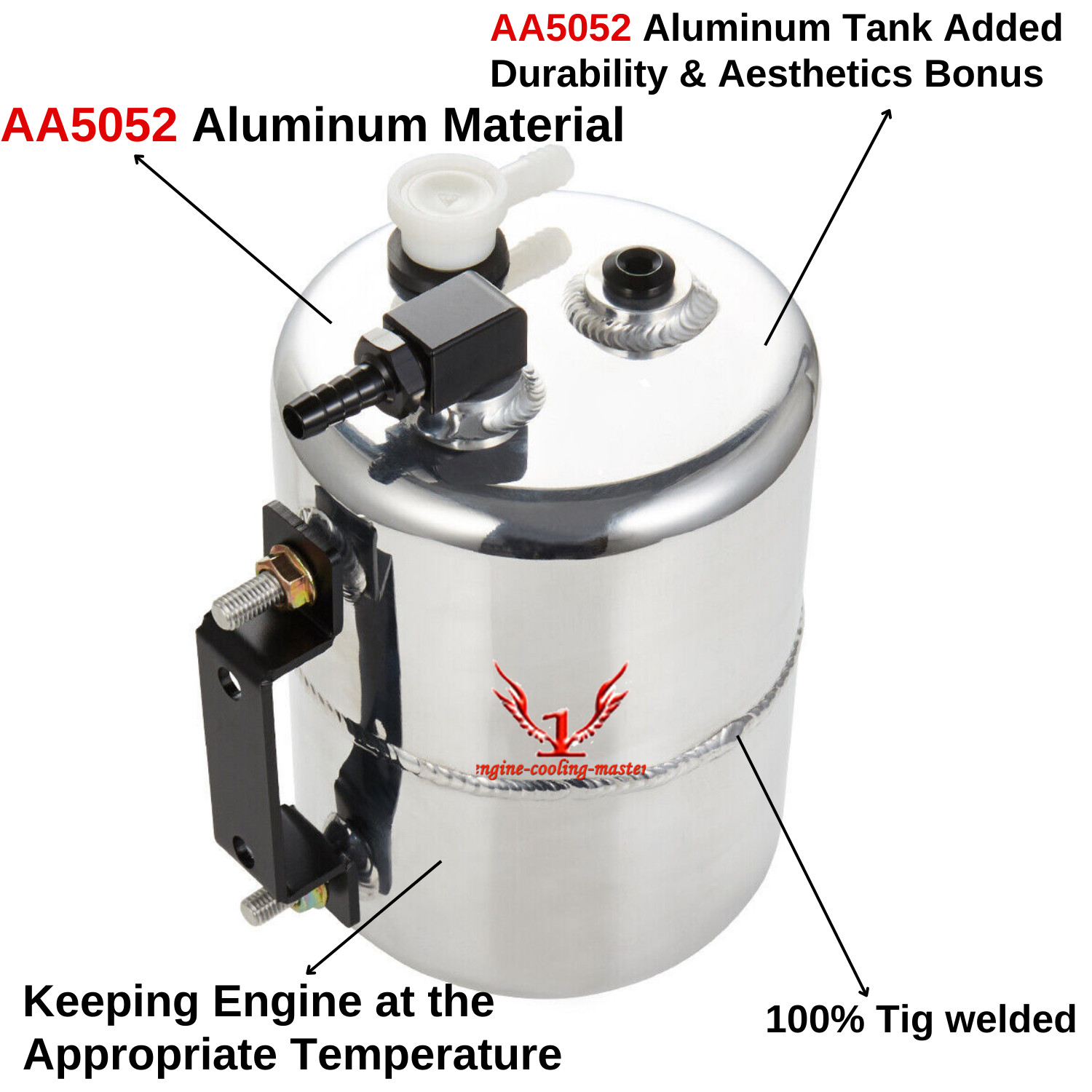 2000ML Polished Alloy Brake Vacuum Reservoir Tank Can 3/8” Barb Fitting 2L USA