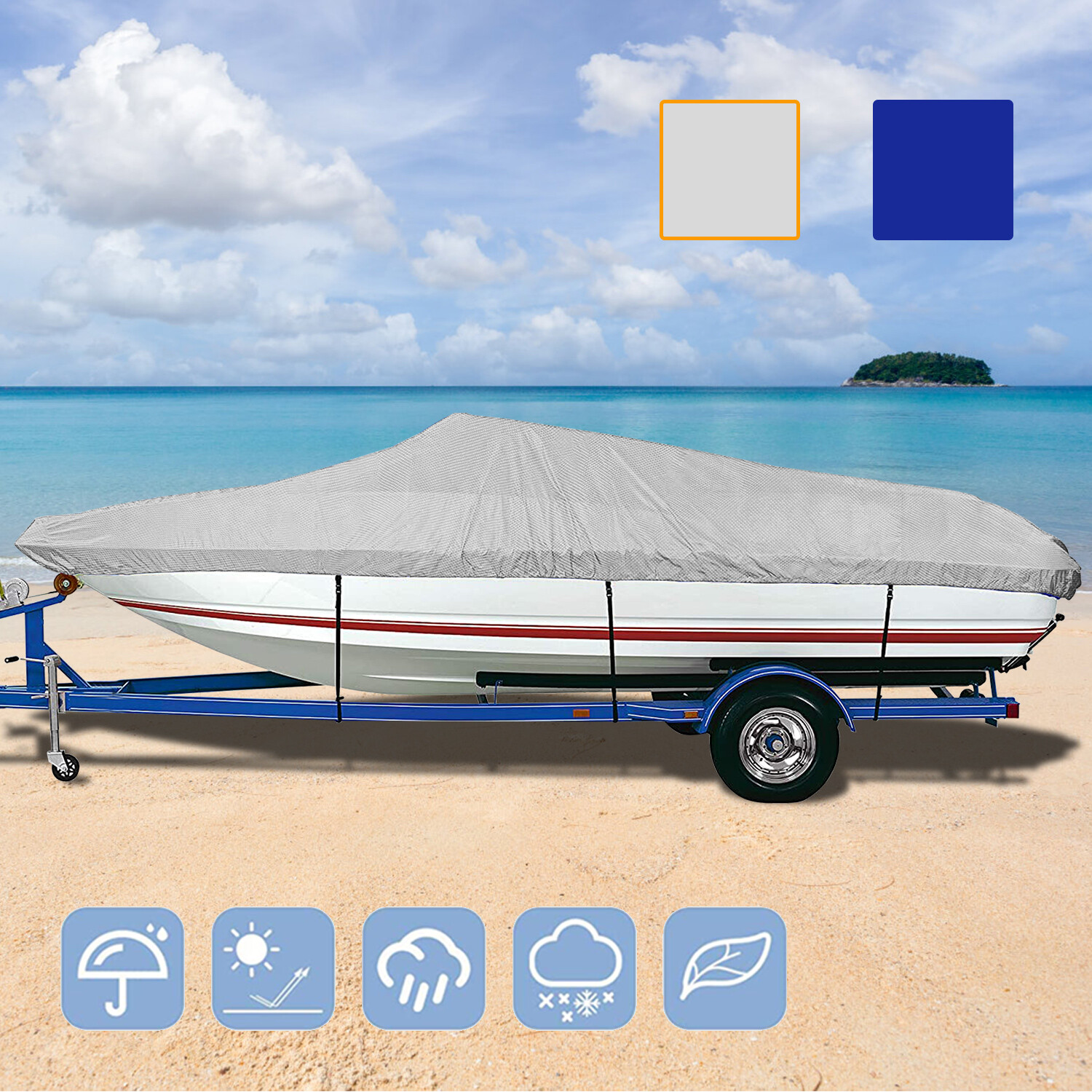 11-13 Ft Waterproof Heavy Duty UV Trailerable Boat Cover Fishing V-Hull Runabout
