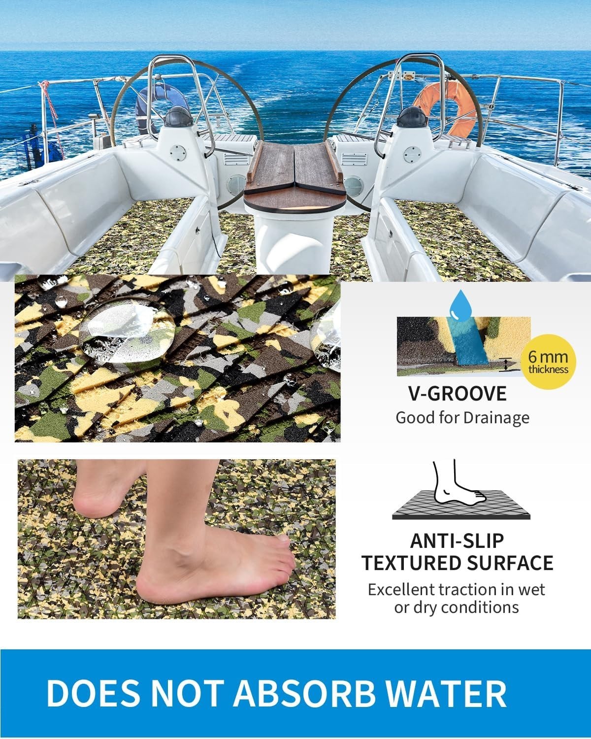 Camouflage Boat Flooring Traction Pad – Self-Adhesive EVA Mat 96”x16”