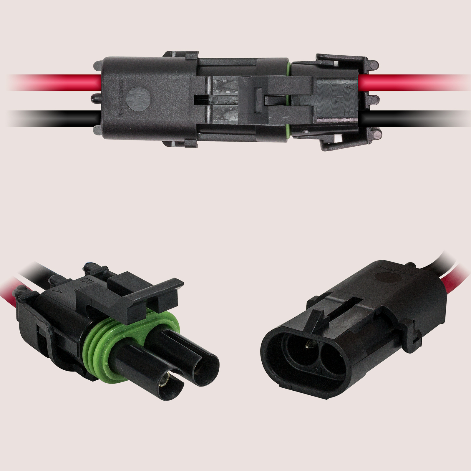 OLS 2-Wire Weather Pack Connector Kit Assembled with 10″ 12 AWG Wires