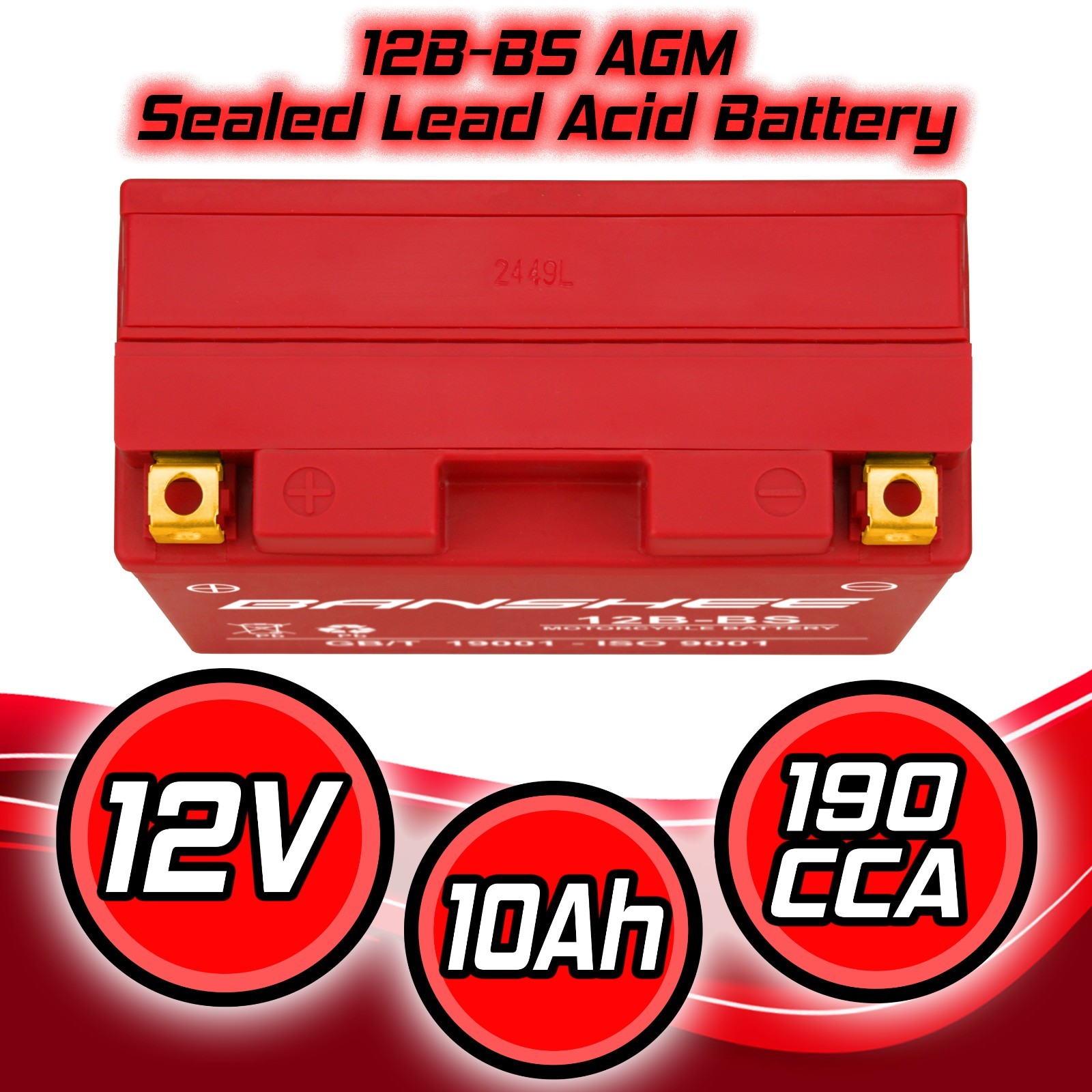 YT12B-BS12V Maintenance Free Sealed Battery for Ducati Kawasaki, 4 YEAR WARRANTY