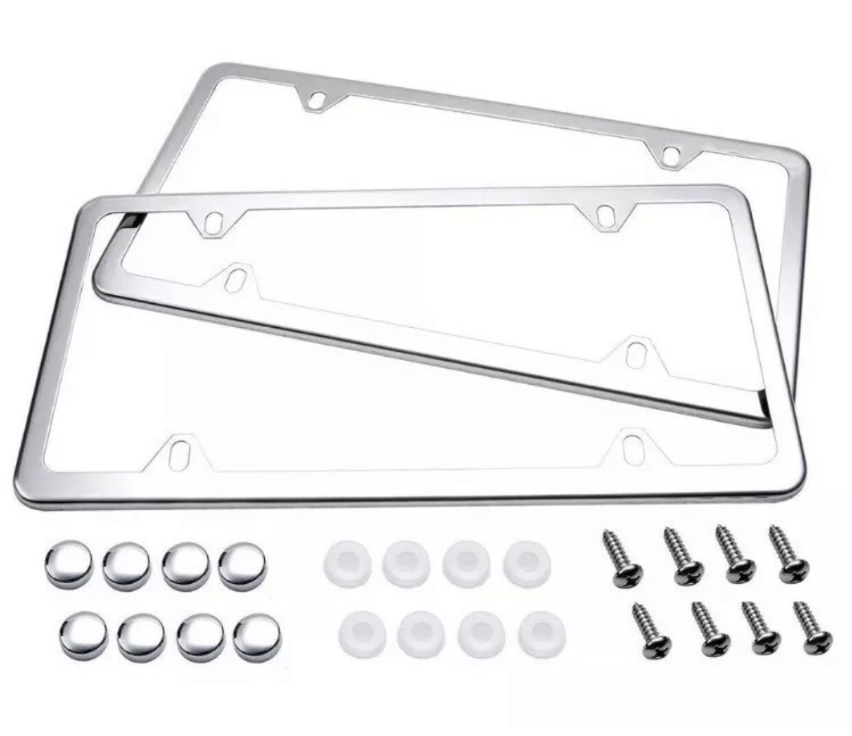 2x High Quality STAINLESS STEEL METAL LICENSE PLATE FRAME TAG COVER CHROME NEW