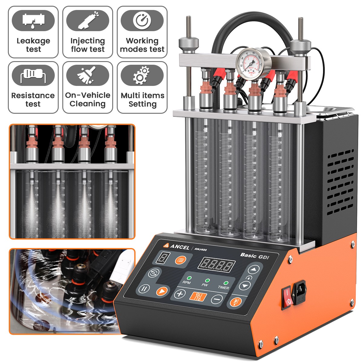 ANCEL ANJ400 GDI Fuel Injector Cleaner & Tester Auto Ultrasonic Cleaning Machine