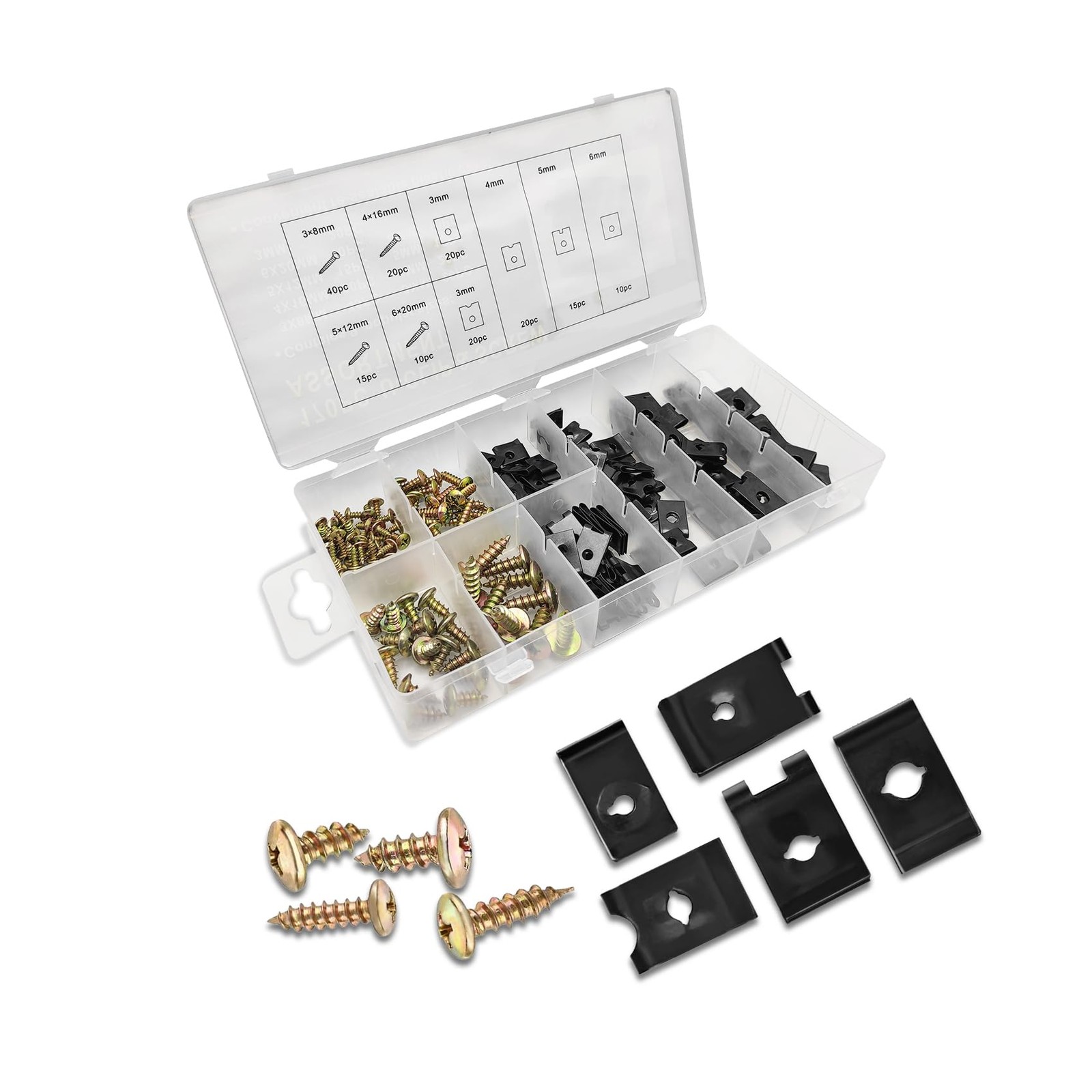 170PCS Automotive Screws and Clips Assortment Kit, Car U-Clip One Size, Black