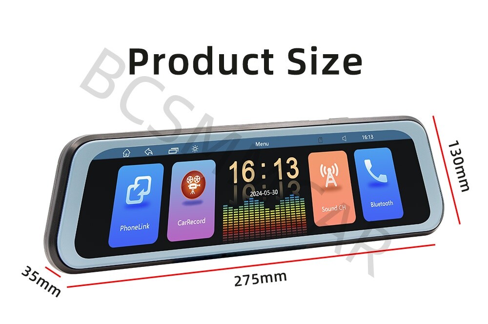 Touch Screen Car DVR Camera Dash Cam BT For Apple CarPlay Smart Rearview Mirror