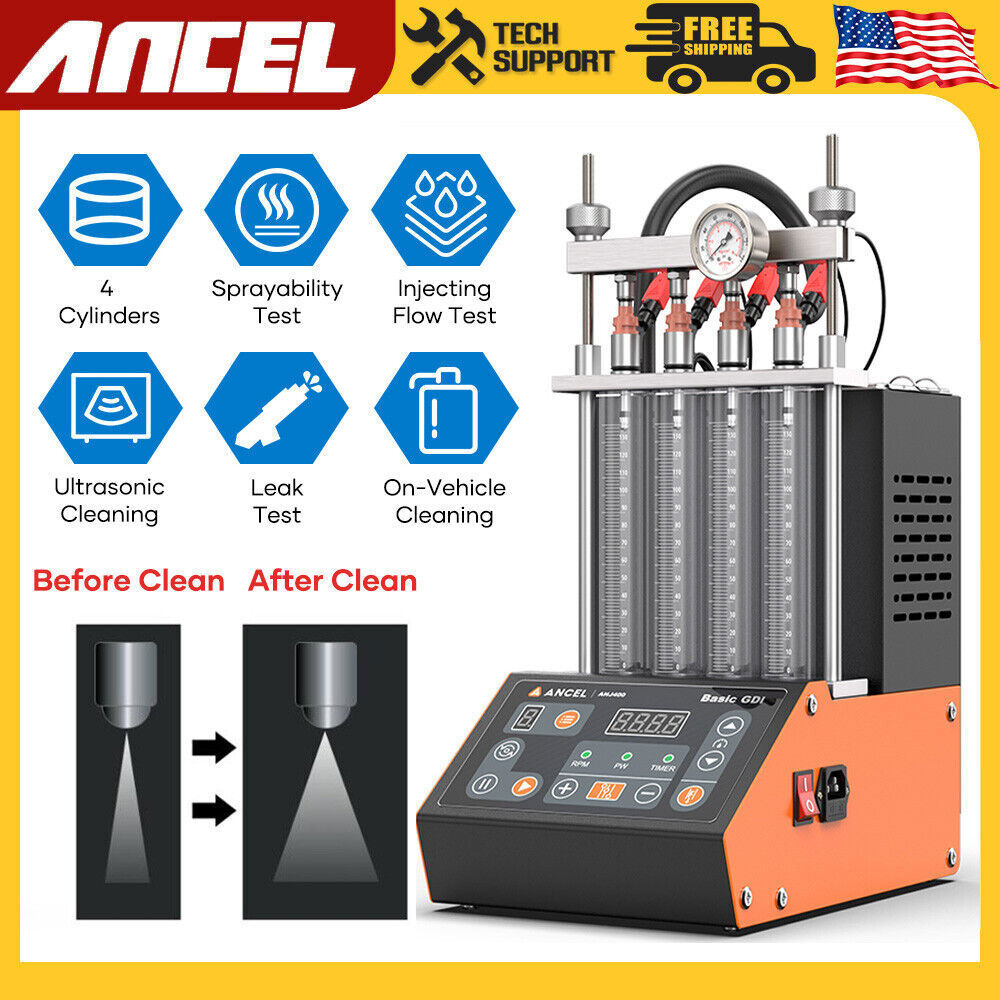 ANCEL ANJ400 Car Ultrasonic Fuel Injector Cleaner & Flow Leak Tester 4-Cylinder