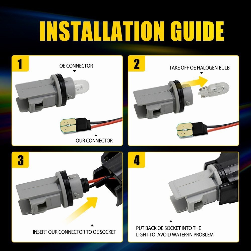 Smoked Lens Rear Side Marker White Lamps LED Lights for Ford Mustang 2015-2023