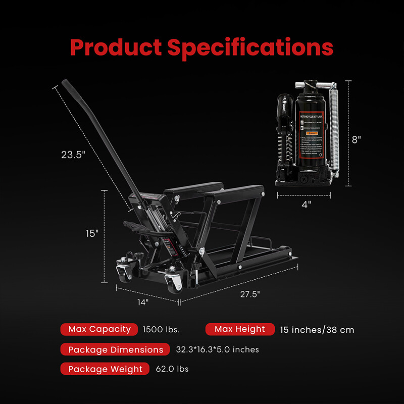 Motorcycle Hydraulic Pump Jack 1500 LBS ATV Dirt Bike Stand Scissor Lift Jack