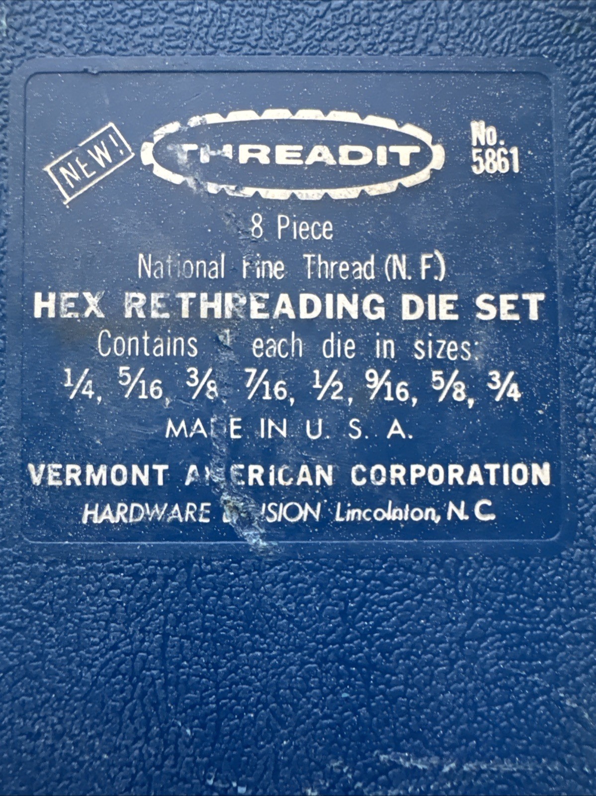 Vermont American Hex Rethreading Die Set, 8 Pieces Threads 5861, Made in USA