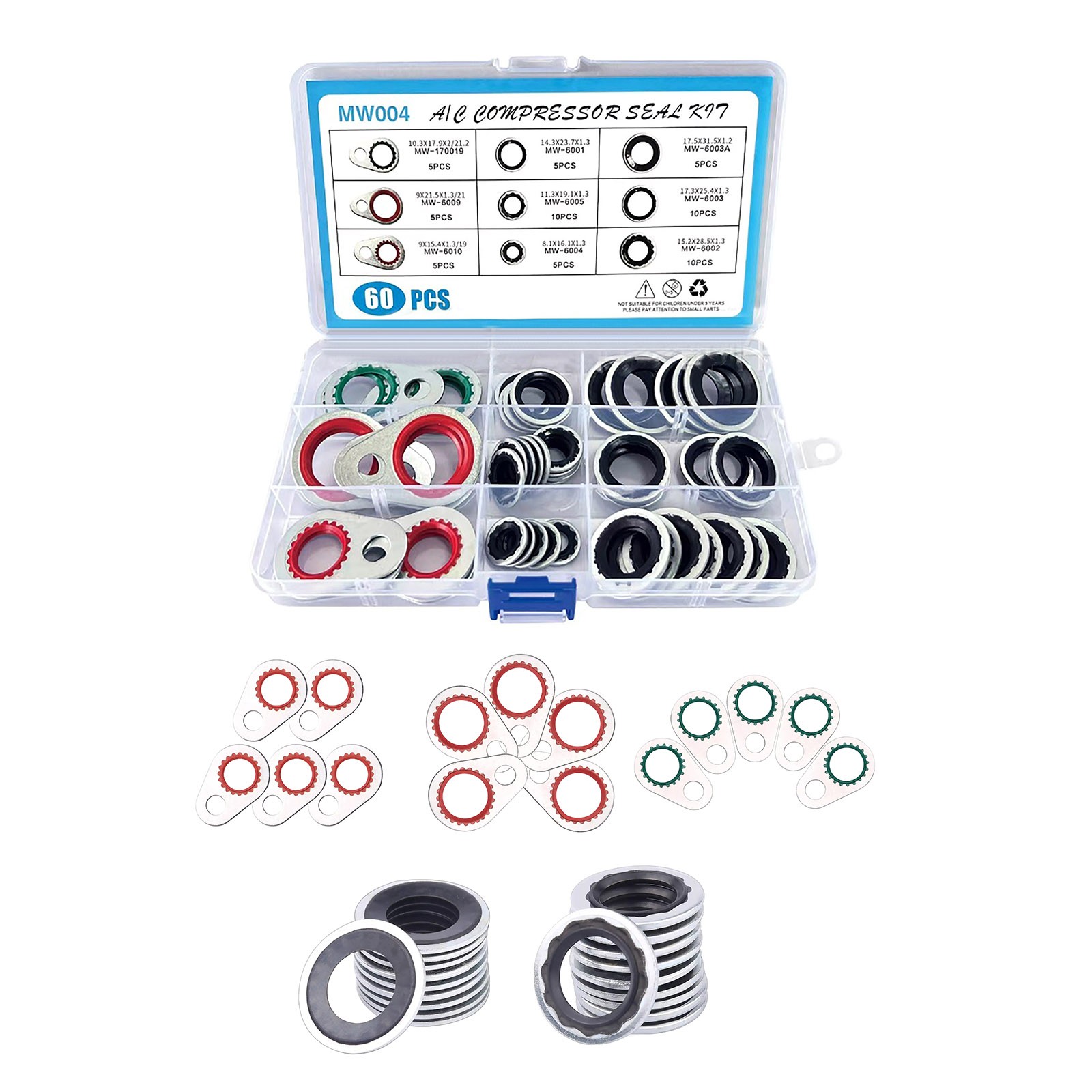 60Pcs 9 Sizes Air Conditioning System Compressor Gasket Seal Washer Replacement
