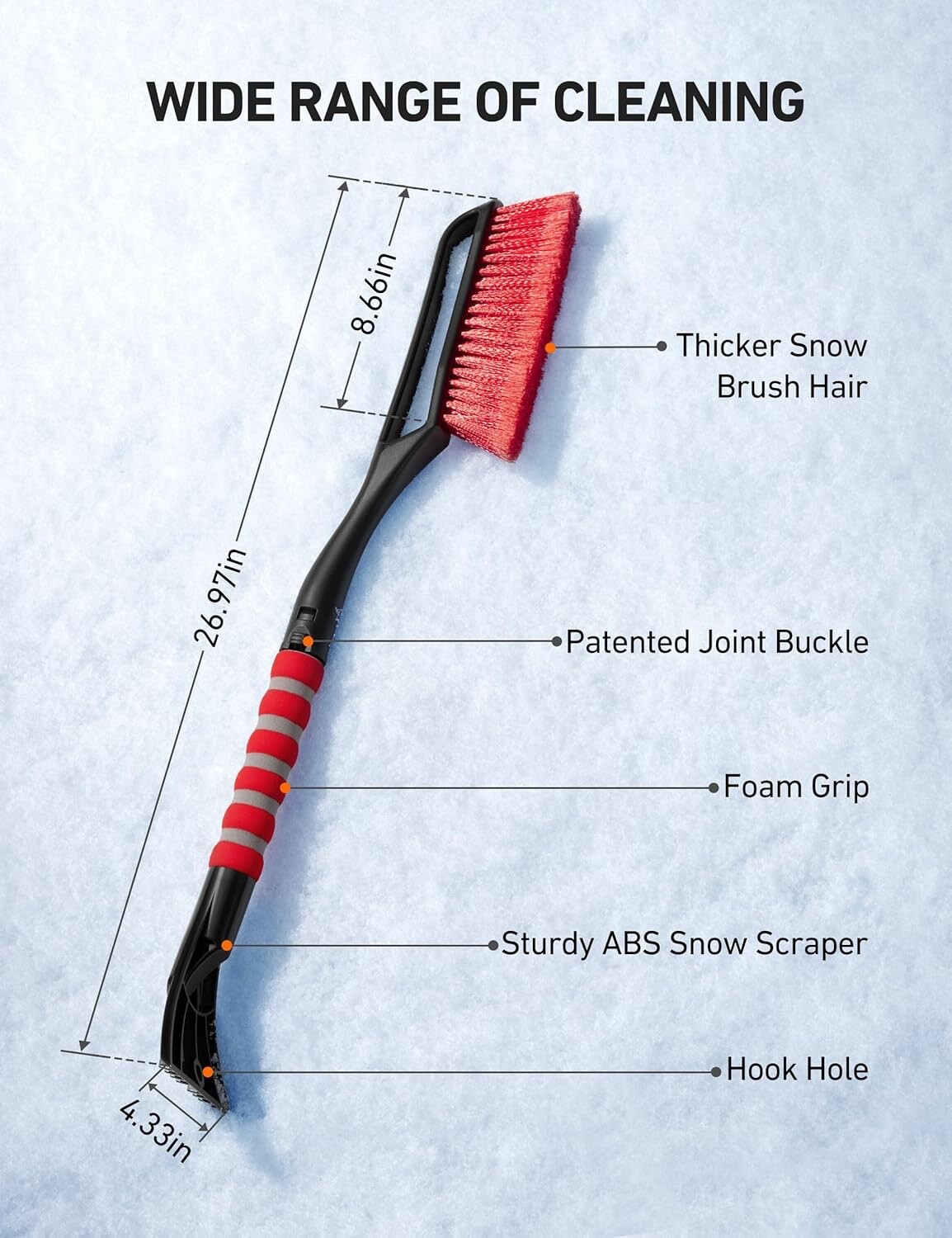 AstroAI 27” Snow Brush & Ice Scraper | Detachable, Foam Grip for Cars & SUVs