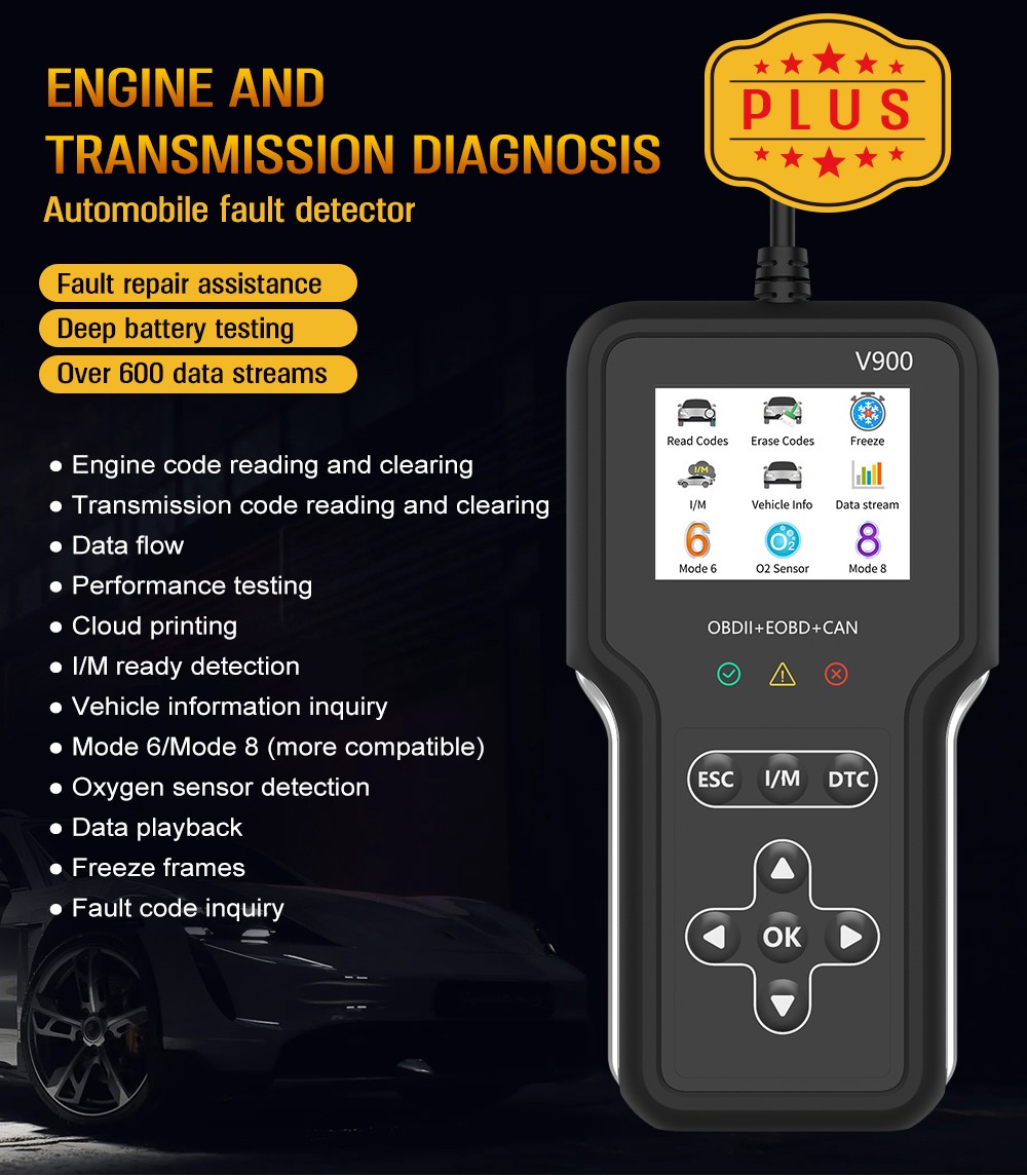OBD2 Scanner Engine & Transmission Diagnostic Tool Code Reader 600+ Data Stream