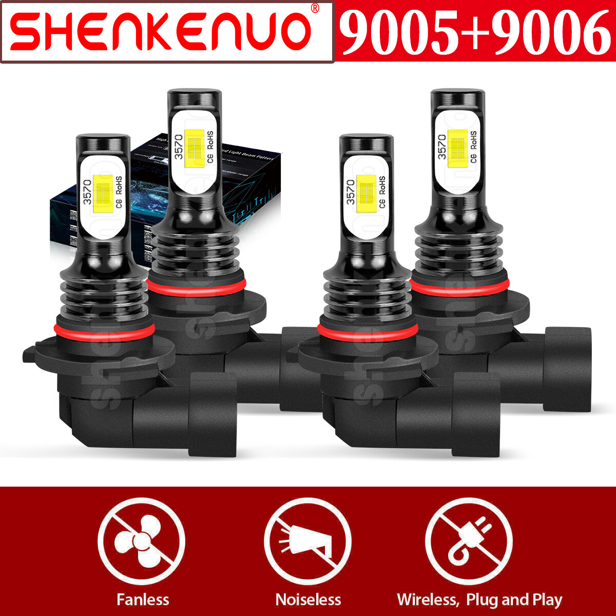 9005 HB3 9006 HB4 Combo LED Headlights Kits Bulbs 6000K White High Low Beam 4PCS