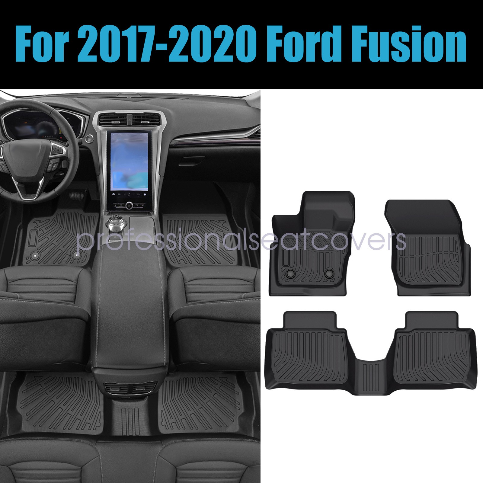 3D Floor Mats Liners Set For 2017 2018 2019 2020 Ford Fusion TPE All-Weather