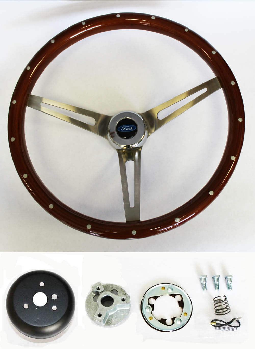Torino Fairlane Ranchero LTD High Gloss Wood Grip with Rivets Steering Wheel 15″