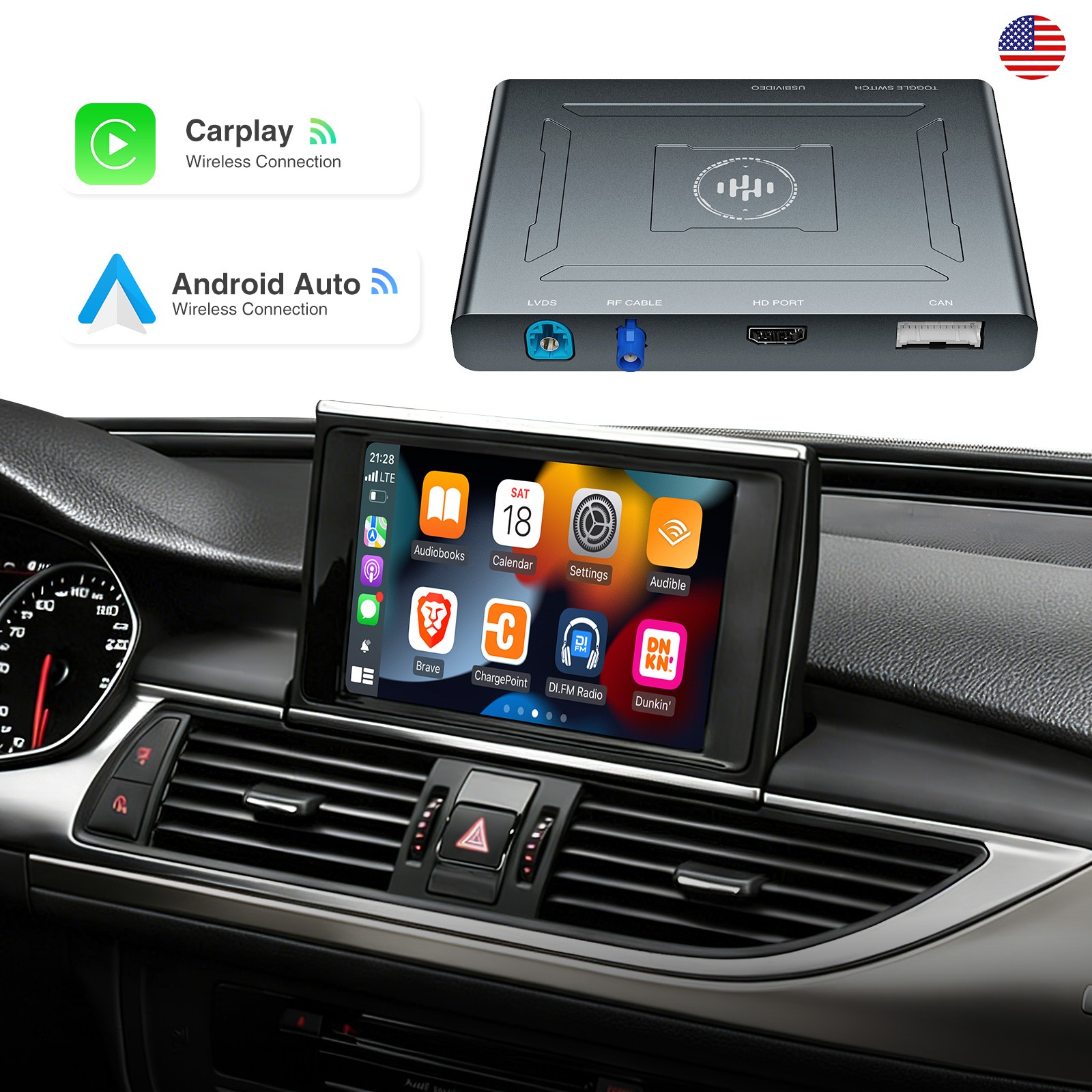 Wireless Carplay/Android Auto Decoder for Audi Q3 A1 2013-2018 with RMC System
