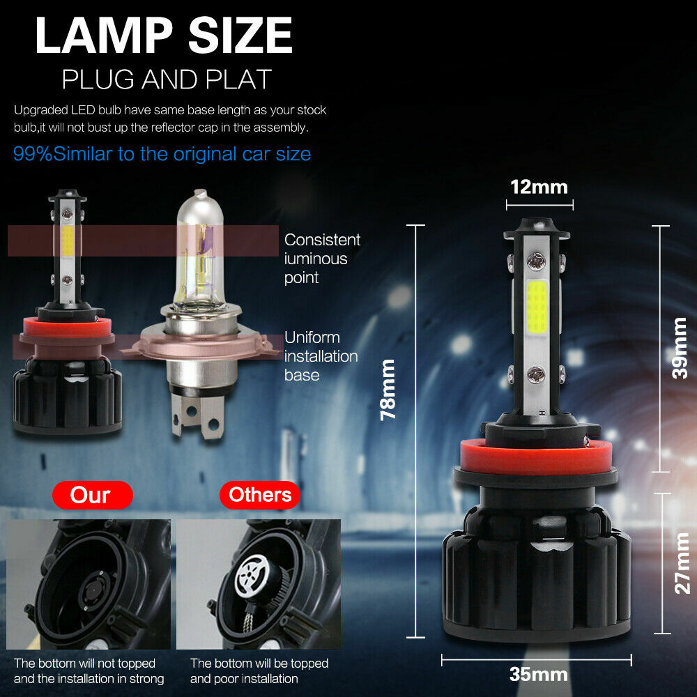 20PCS H11 6000K LED Headlight High Low Beam Bulb 120W 20000LM White DICN 4 Sides