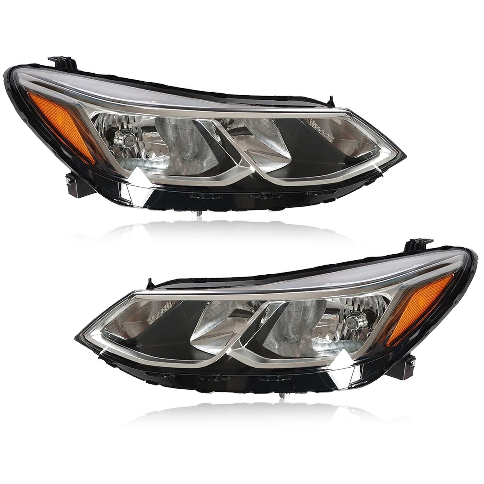 Halogen Headlights For 2016-2019 Chevy Cruze Left + Right Pair w/ Bulbs Chrome