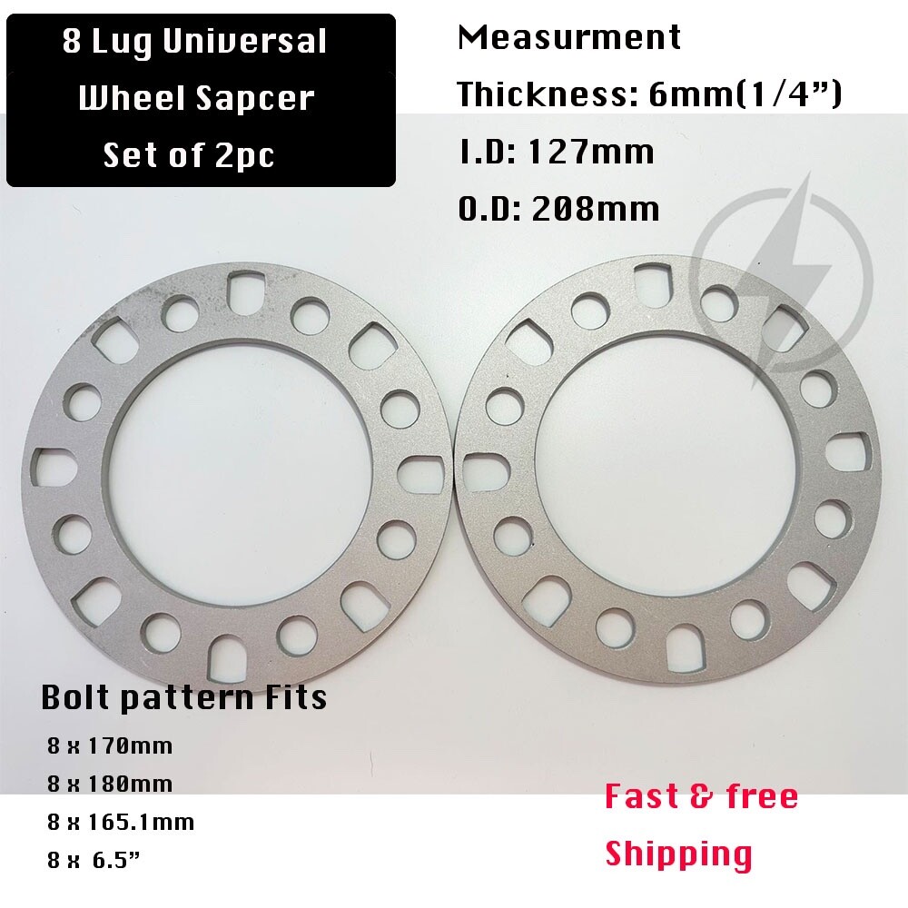 2Pc 8 LUG WHEEL SPACERS FOR All 8X6.5 8×170 8×180 1/4″ Inch THICK 6mm 8×165.1