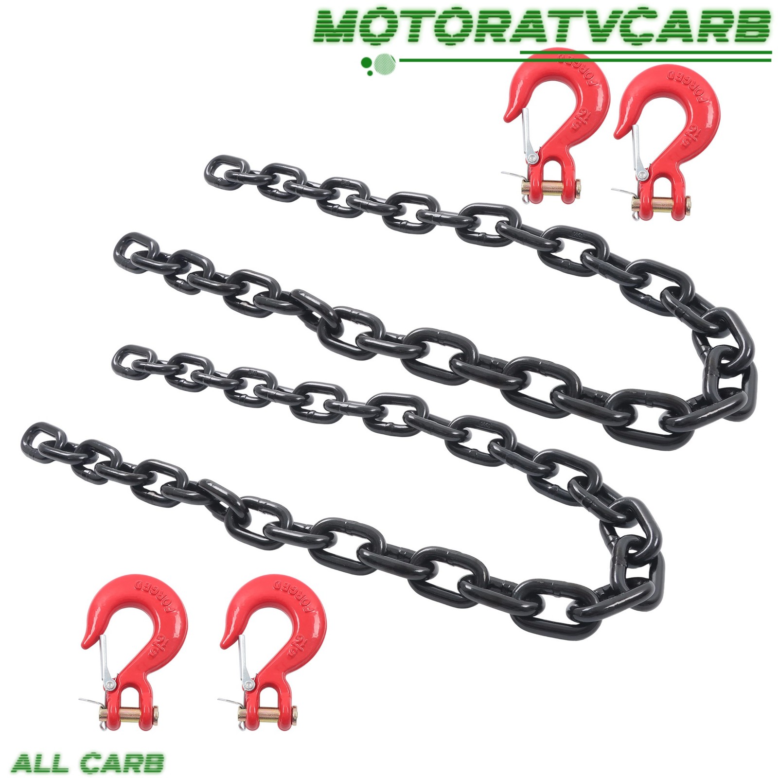 ALL-CARB G80 2×Trailer Safety Chain 5/16″*3.3ft W/ 4×Clevis Slip Hooks 4900 lbs